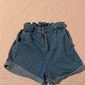 Aeropostale Paperbag High-Rise Denim Shorts - Blue